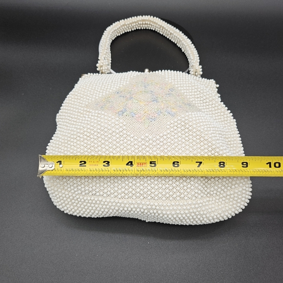 Vintage Corde Beaded Bag 1950s Cream Flowers Kiss Lock MCM Mid Century Modern - Picture 6 of 10